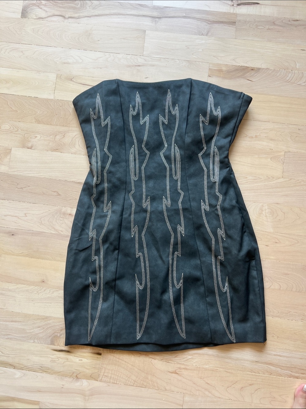 Strapless Black Pleather Western Mini Dress